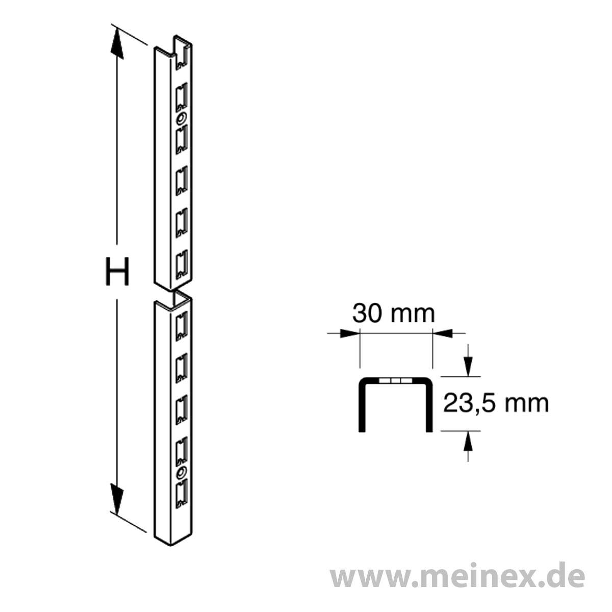 RW0042= 1x Wandschiene H40 jw gekürzt Tegometall Wandmontage Tego Wandregal
