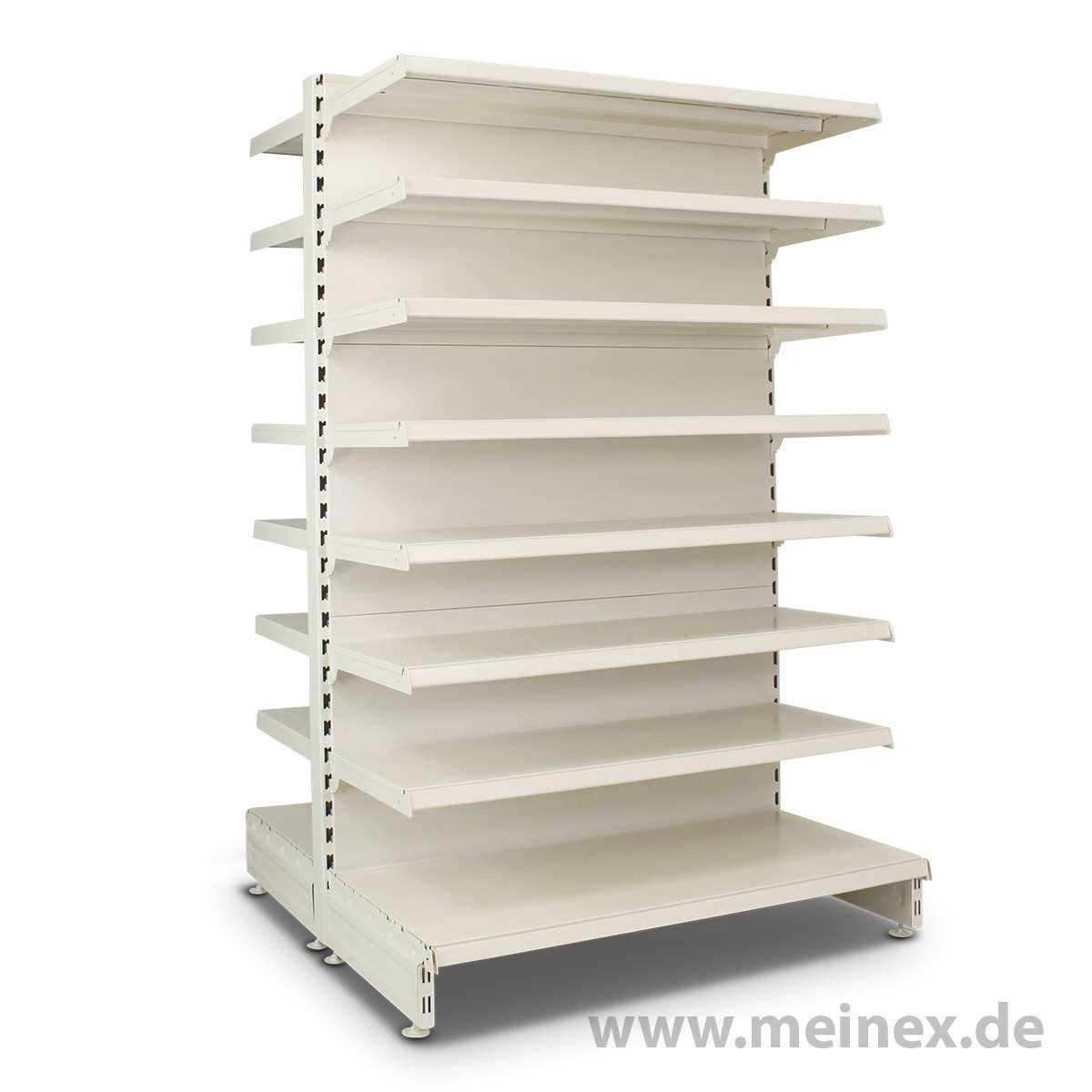 Produktbild von Tegometall Bio Markt Regal – Gondelregal 3m, Lichtgrau RAL 7035, Viele Böden, Gebraucht